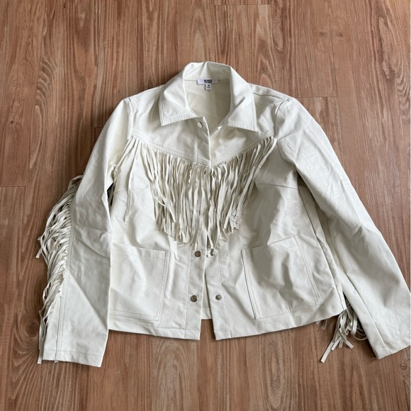 BB Dakota Steve Madden Fringed Cream Textured Jacket - Picture 2 of 6